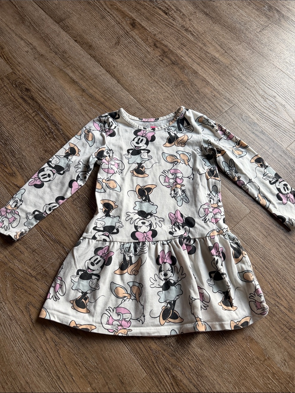 Disney Cream Minnie Mouse Long-Sleeve Peplum Dress with Pink Accents